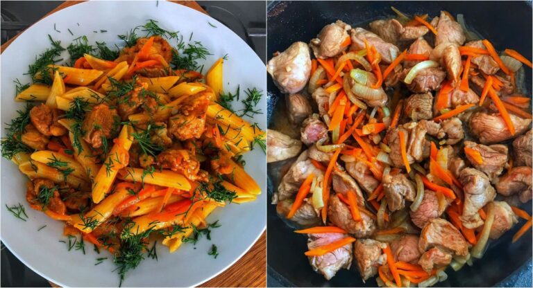 Макарони з м’ясом в томатному соусі